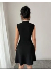 Kadın Yarım Balıkçı Yaka Pencere Dekolte Ve çift Renk Detay Mini Elbise