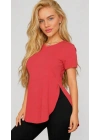 Kadın Yırtmaç Detaylı Viskon Kumaş Bluz