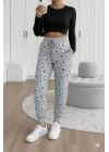 Kadın Yüksek Bel Bağcıklı Desenli Iki Iplik Pantolon