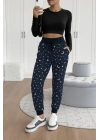 Kadın Yüksek Bel Bağcıklı Desenli Iki Iplik Pantolon