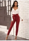 Kadın Yüksek Bel Beli Fırfırlı önden Bağlamalı Ithal Krep Pantolon