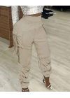 Kadın Yüksek Bel Beli Lastikli Kargo Cep Detaylı Gabardin Pantolon