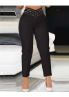 Kadın Yüksek Bel çapraz şerit Detaylı Ithal Krep Pantolon