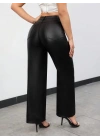 Kadın Yüksek Bel Cepli Deri Pantolon