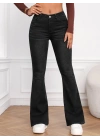 Kadın Yüksek Bel Cepli İspanyol Paçalı Kot Jeans Pantolon