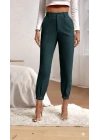 Kadın Yüksek Bel Cepli Paçası Lastikli Ithal Krep Pantolon
