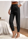 Kadın Yüksek Bel Cepli Paçası Lastikli Ithal Krep Pantolon