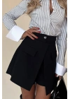 Kadın Yüksek Bel Düğmeli Asimetrik Kesim Cepli Kısa Ithal Krep şort Etek
