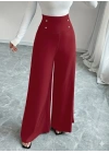 Kadın Yüksek Bel Düğmeli Geniş Paçalı Ithal Krep Pantolon