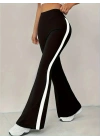 Kadın Yüksek Bel İspanyol Paçalı Yanlardan şerit Detaylı Dalgıç Tayt Pantolon