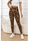 Kadın Yüksek Bel Kaz Ayağı Desenli Yan şerit Düğme Detaylı Dalgıç Pantolon