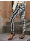 Kadın Yüksek Bel Kaz Ayağı Desenli Yanları şeritli Dalgıç Pantolon