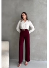 Kadın Yüksek Bel Krep Kumaş Full Likralı Ispanyol Paça Kemer Dahil Pantolon