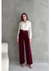 Kadın Yüksek Bel Krep Kumaş Full Likralı Ispanyol Paça Kemer Dahil Pantolon