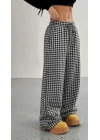 Kadın Yüksek Bel Lastikli Bağcıklı Geniş Kesim Kazayağı Dalgıç Pantolon