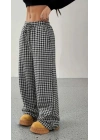 Kadın Yüksek Bel Lastikli Bağcıklı Geniş Kesim Kazayağı Dalgıç Pantolon