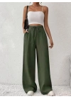 Kadın Yüksek Bel önden Bağlamalı Geniş Kesim Keten Pantolon