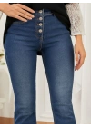 Kadın Yüksek Bel önden Düğmeli Cep Detay Ispanyol Paça Denim Pantolon
