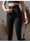 Kadın Yüksek Bel önden Fermuarlı Spor Dalgıç Tayt