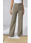 Kadın Yüksek Bel Paçaya Doğru Geniş Dokuma Pantolon