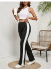 Kadın Yüksek Bel Yan şerit Detaylı Yırtmaçlı Viskon Iki Iplik Pantolon