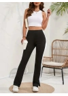 Kadın Yüksek Bel Yan şerit Detaylı Yırtmaçlı Viskon Iki Iplik Pantolon