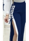 Kadın Yüksek Bel Yandan çapraz Bağcıklı Yırtmaçlı Viskon Iki Iplik Pantolon
