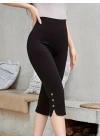 Kadın Yüksek Bel Yanlardan Düğmeli Kısa Ithal Krep Pantolon