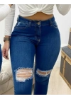 Kadın Yüksek Bel Yırtık Detaylı Skinny Kot Pantolon