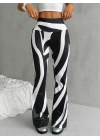 Kadın Yüksek Bel Zebra Desenli Dalgıç Tayt