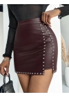 Kadın Yüksek Belli Yandan çivili Mini Deri Etek