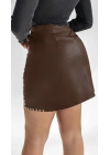Kadın Yüksek Belli Yandan çivili Mini Deri Etek