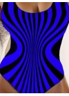 Kadın Yuvarlak Yaka Askılı Zebra Desen Baskılı Dalgıç Mayo