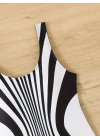 Kadın Yuvarlak Yaka Askılı Zebra Desen Baskılı Dalgıç Mayo