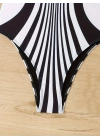 Kadın Yuvarlak Yaka Askılı Zebra Desen Baskılı Dalgıç Mayo