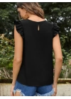 Kadın Yuvarlak Yaka Kolları Fırfırlı Krep Bluz