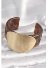 Kahverengi Mermer Desen Akrilik Plastik Gold Daire Plaka Model Vintage Kadın Bilezik