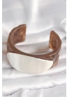 Kahverengi Mermer Desen Akrilik Plastik Gümüş Oval Plaka Model Vintage Kadın Bilezik