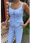 Kalın Askılı Bluz Pantolon Keten Takım 10187