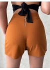 Kapaklı şort etek camel s208