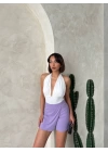 Kapaklı şort etek lila s208