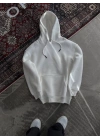 Kapşonlu Üç İplik Penye Basic SweatShirt - Beyaz
