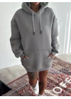 Kapşonlu Üç İplik Penye Basic SweatShirt - Boyalı Gri