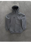 Kapşonlu Üç İplik Penye Basic SweatShirt - Boyalı Gri