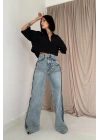 Kar Yıkama Yan Yırtmaçlı Jeans Pantolon