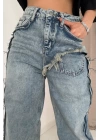 Kar Yıkama Yan Yırtmaçlı Jeans Pantolon