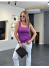 Kare Yaka Kalın Askılı Beyaz Triko Bluz