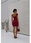 Kare Yaka Midi Elbise Kısa Volanlı Kollu