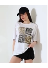 Karma desenli oversize tişört
