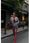 KAŞE FERMUARLI BLUZ - Gri